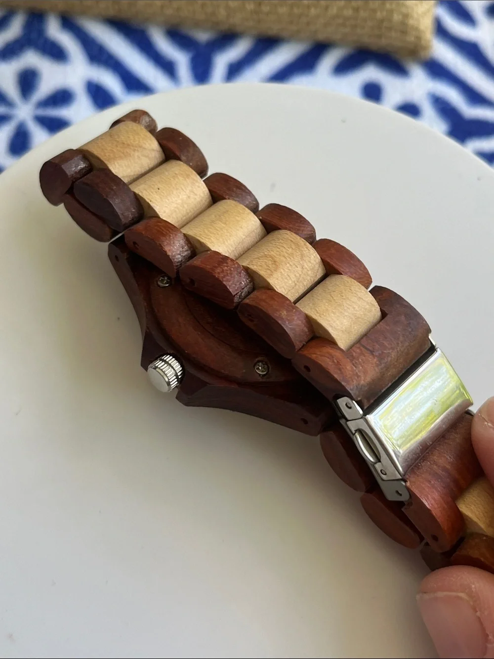 BEWELL Wooden Watch in Two-Tone Brown and Light Wood New Battery